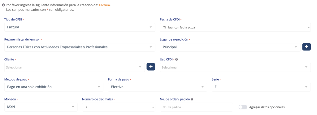 Datos generales de facturación