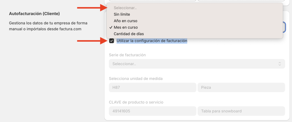 Datos para la autofacturación