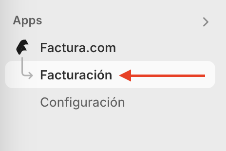 App señalando el apartado Facturación