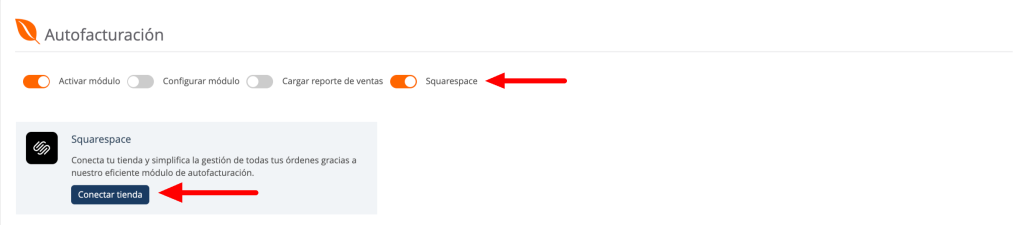 Opción para conectar el autofacturador con Squarespace