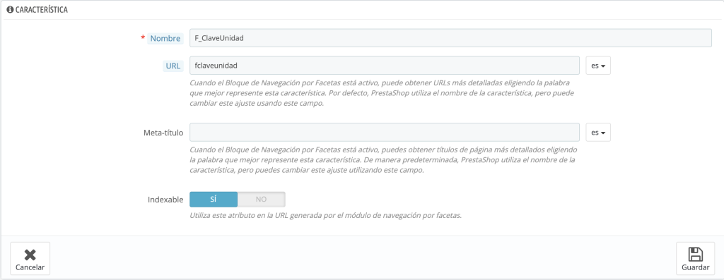 Características de productos F_ClaveUnidad