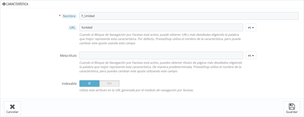 Características de productos F_Unidad
