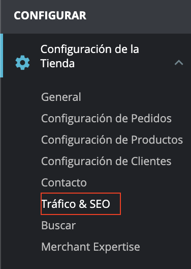 Menú Configuración de la Tienda PrestaShop 1.7