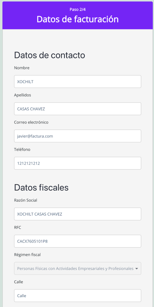 Agregar datos de contacto y fiscales