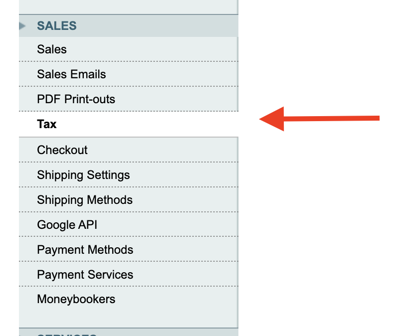 Menú Sales - Tax