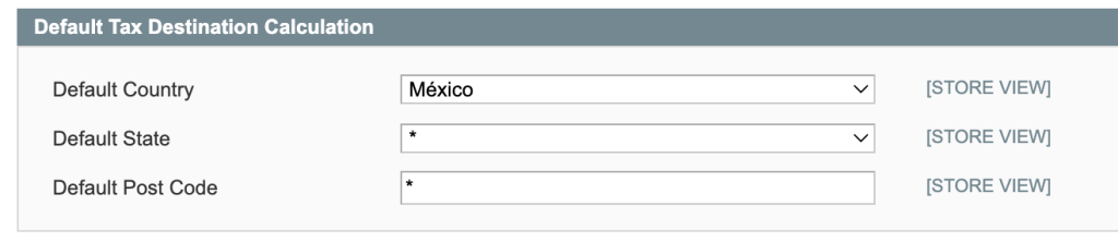 Sección Default  Tax Destination Calculation