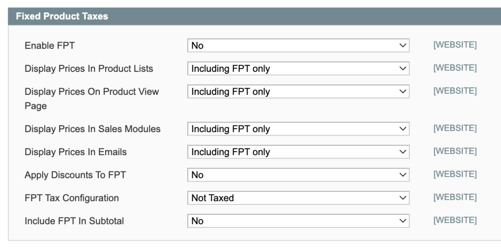 Sección Fixed Product Taxes