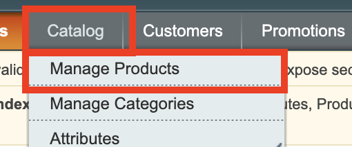 Menú Catalog - Manage Products