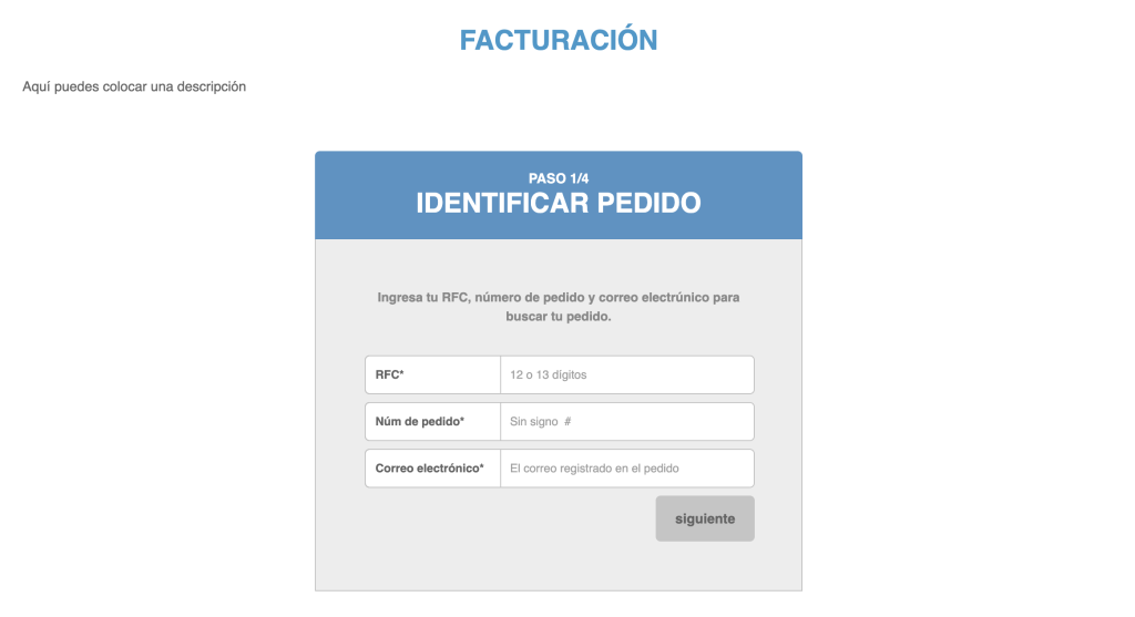 Vista de cliente para facturar