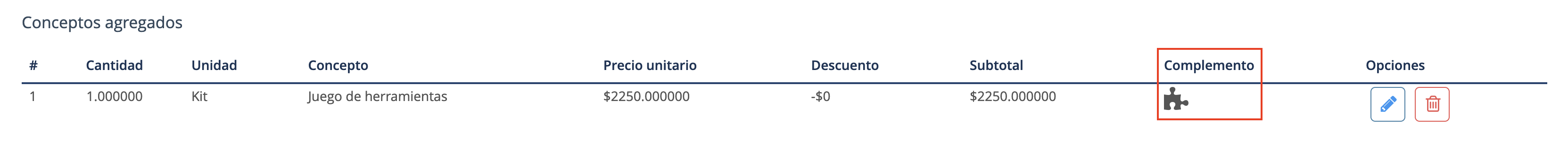 Vista del concepto agregado señalando el nodo parte agregado