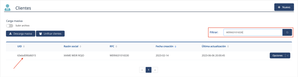 Muestra del registro unificado