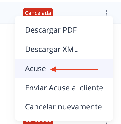 Vista de opciones de una CFDI cancelado