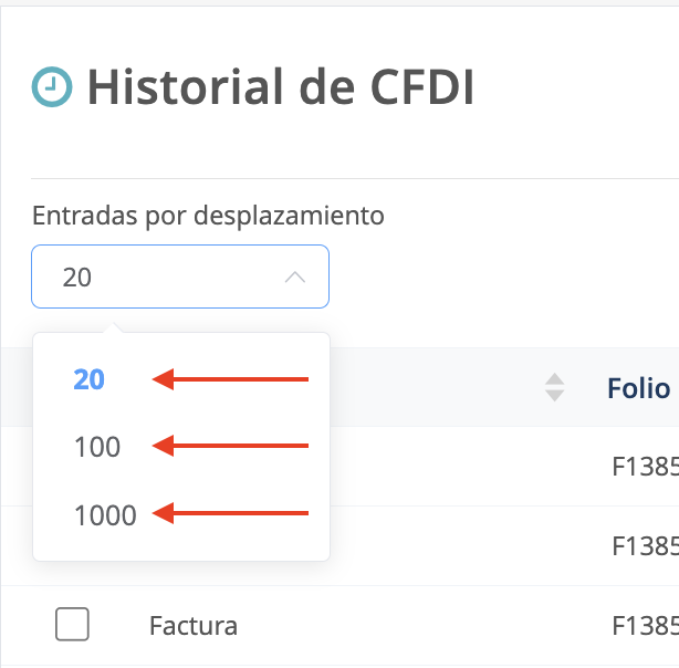 Vista de las entradas por desplazamiento