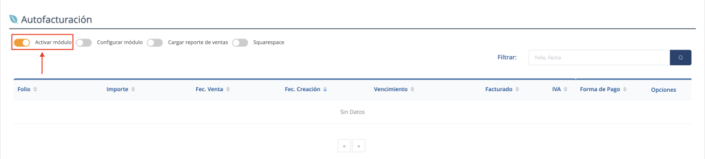 Vista para activar la autofacturación
