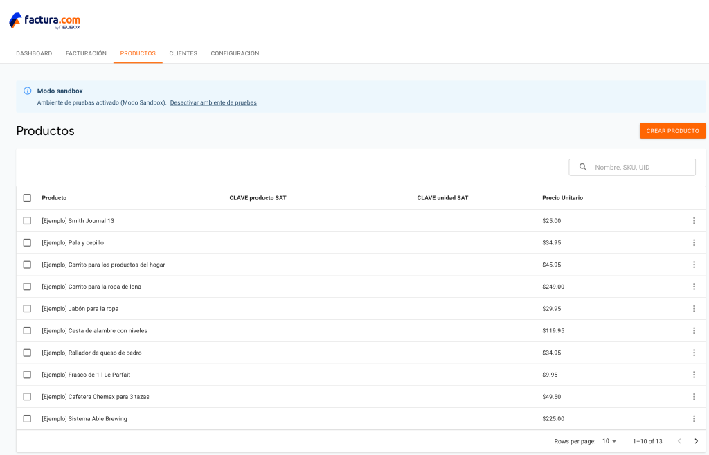Vista del apartado productos creados en la tienda de BigCommerce