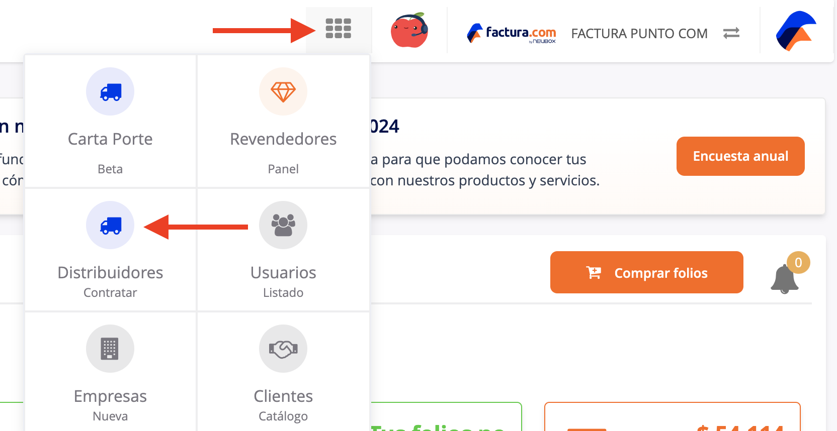 Acceso al panel de "Distribuidor"
