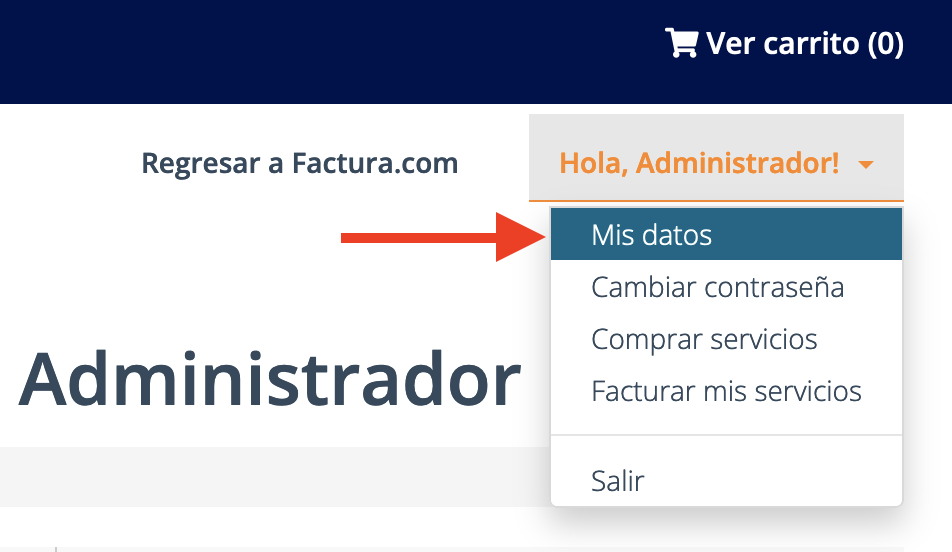 Menú del panel señalando "Mis datos"