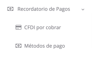 Menú lateral con la opción Recordatorio de pagos