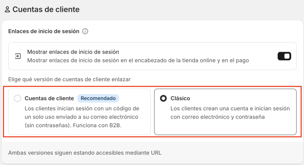 Sección "Cuentas de cliente"