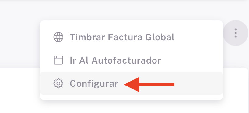 Menú superior, señalando el apartado de Configuración