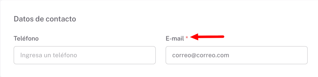 Apartado para agregar los datos de contacto
