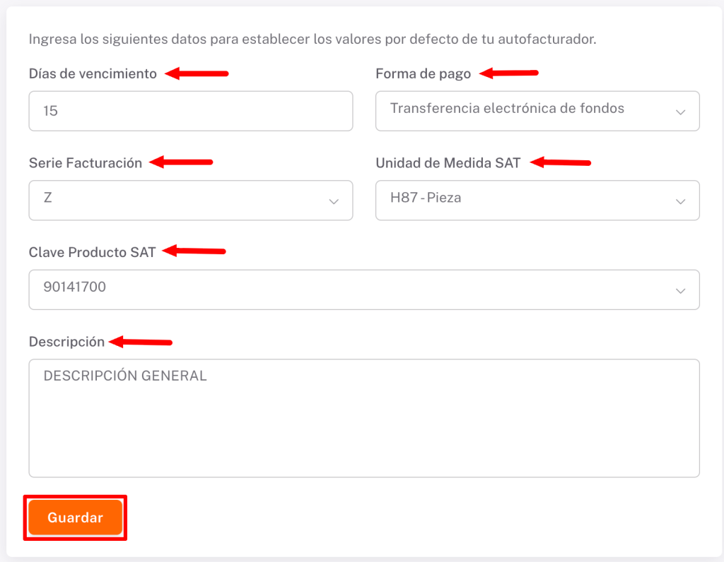 Vista de la configuración General