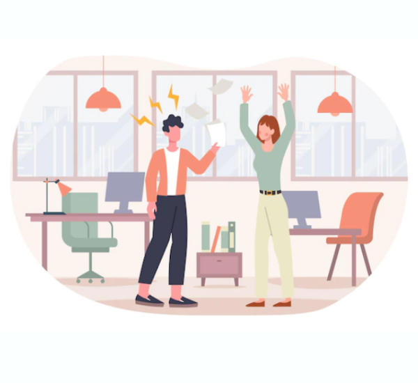 Clientes, factura electrónica, home office, trabajo, oficina, contabilidad, dos personas discutiendo